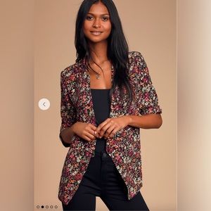 Lulus Miss Punctuality Pink and Black Floral Print Lightweight Blazer